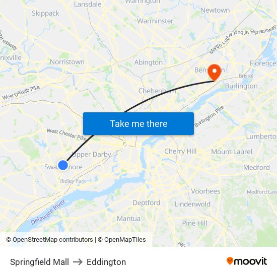 Springfield Mall to Eddington map