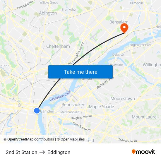 2nd St Station to Eddington map