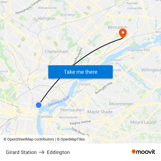 Girard Station to Eddington map