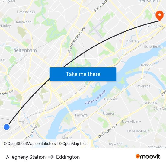 Allegheny Station to Eddington map
