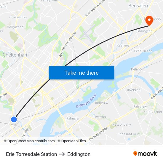 Erie Torresdale Station to Eddington map