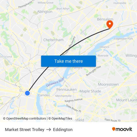 Market Street Trolley to Eddington map