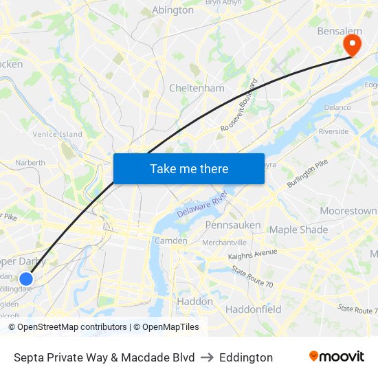 Septa Private Way & Macdade Blvd to Eddington map