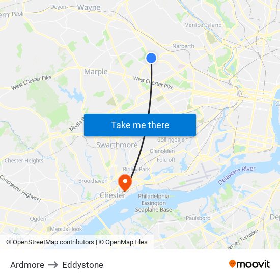 Ardmore to Eddystone map