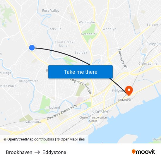 Brookhaven to Eddystone map