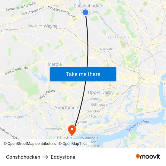Conshohocken to Eddystone map