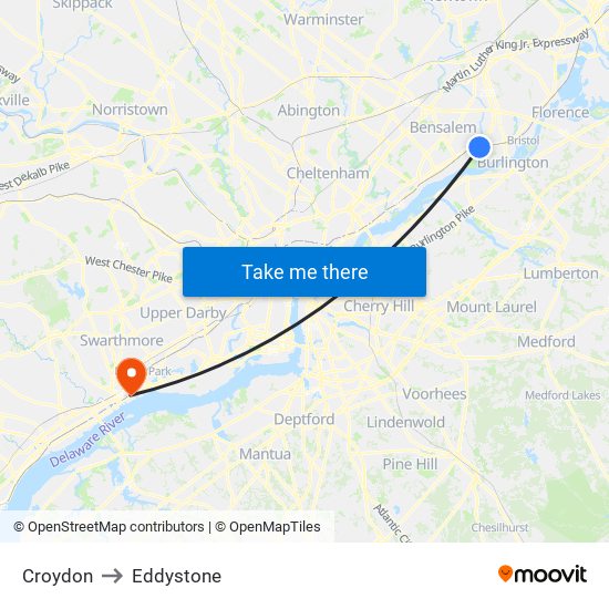 Croydon to Eddystone map