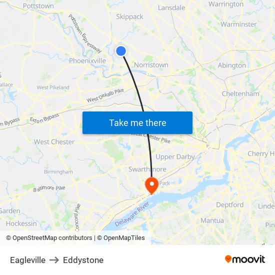 Eagleville to Eddystone map