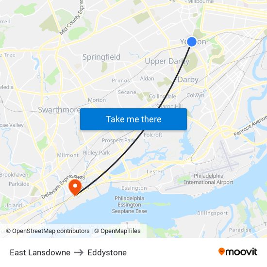 East Lansdowne to Eddystone map