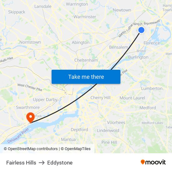 Fairless Hills to Eddystone map