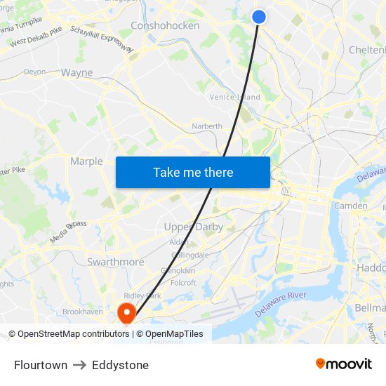 Flourtown to Eddystone map