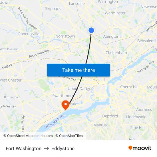 Fort Washington to Eddystone map