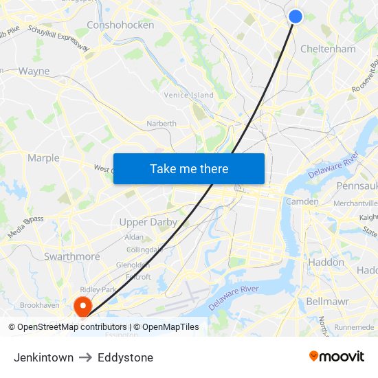 Jenkintown to Eddystone map