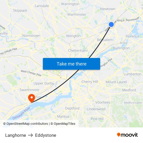 Langhorne to Eddystone map