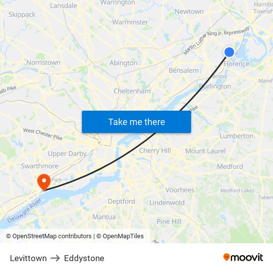 Levittown to Eddystone map