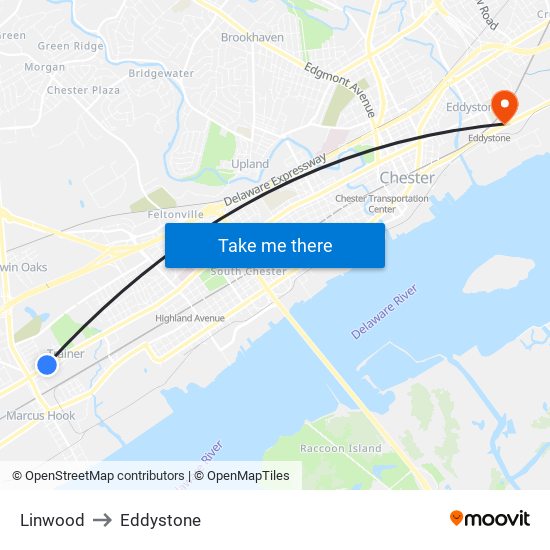 Linwood to Eddystone map