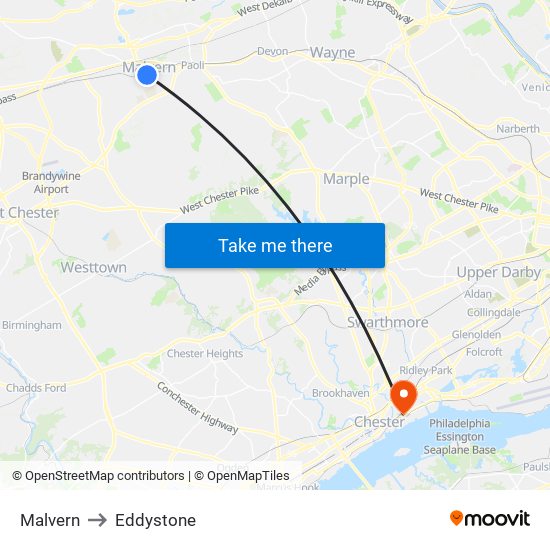 Malvern to Eddystone map