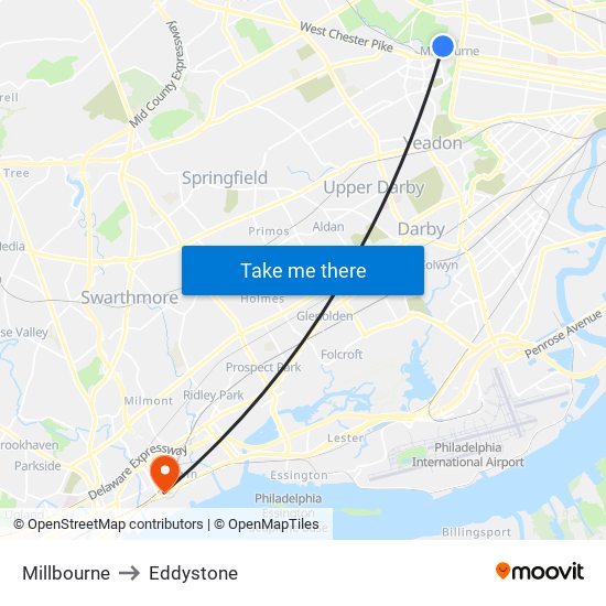 Millbourne to Eddystone map