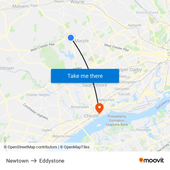 Newtown to Eddystone map
