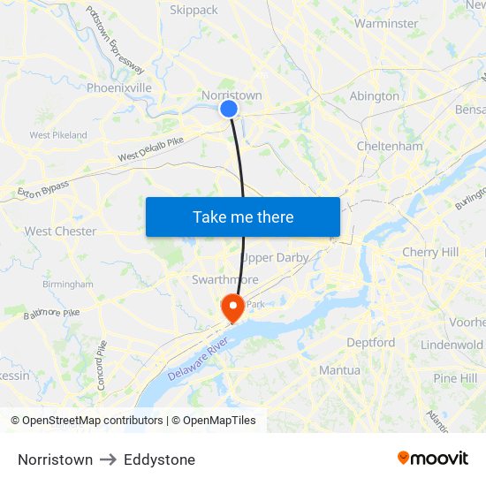 Norristown to Eddystone map