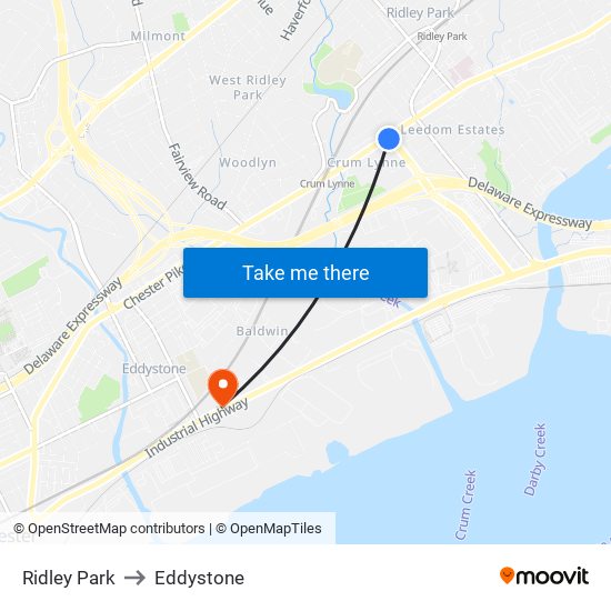 Ridley Park to Eddystone map