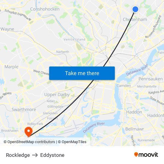 Rockledge to Eddystone map