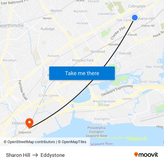 Sharon Hill to Eddystone map