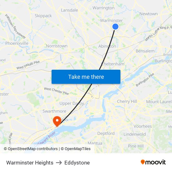 Warminster Heights to Eddystone map