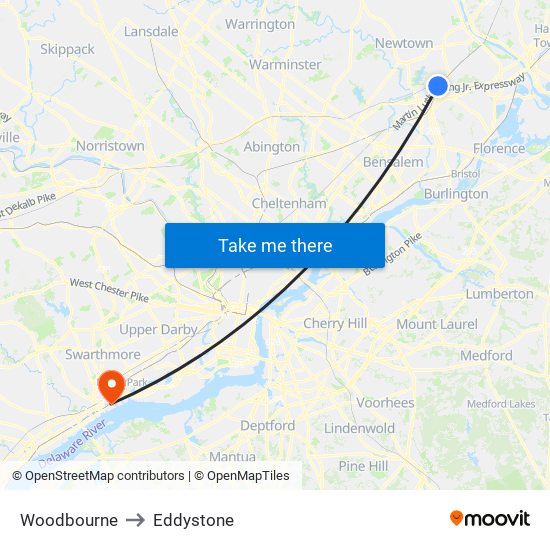 Woodbourne to Eddystone map