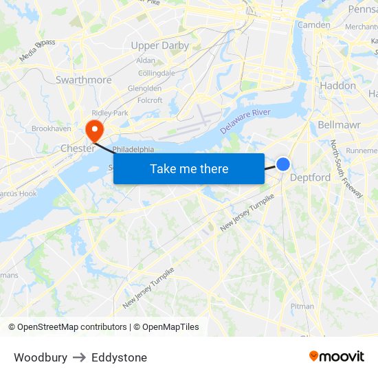 Woodbury to Eddystone map
