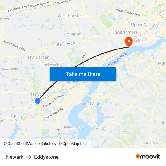 Newark to Eddystone map