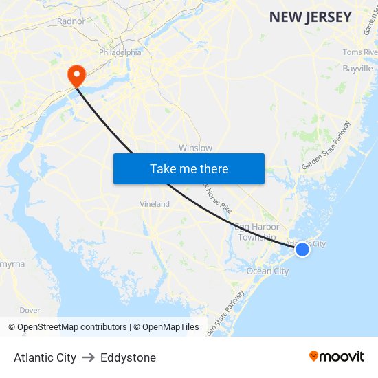 Atlantic City to Eddystone map