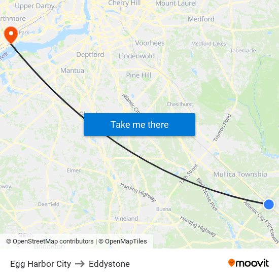 Egg Harbor City to Eddystone map