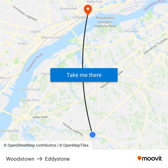 Woodstown to Eddystone map