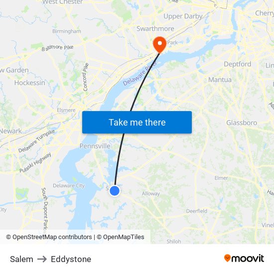 Salem to Eddystone map