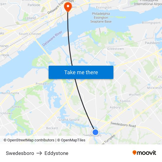 Swedesboro to Eddystone map