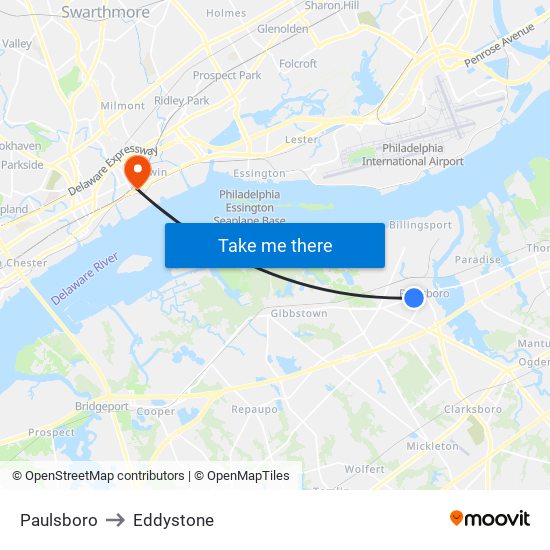 Paulsboro to Eddystone map