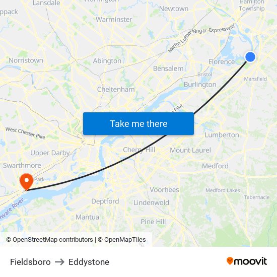 Fieldsboro to Eddystone map