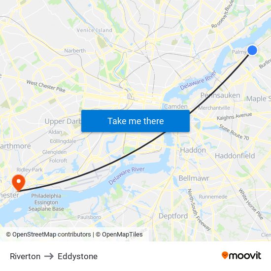 Riverton to Eddystone map