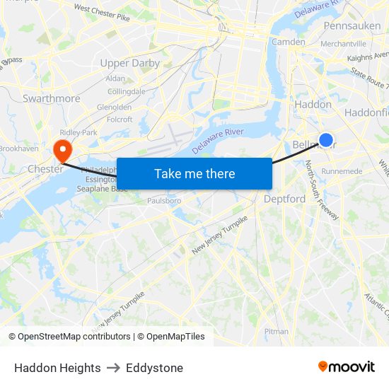 Haddon Heights to Eddystone map