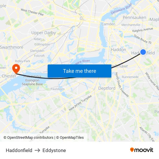 Haddonfield to Eddystone map