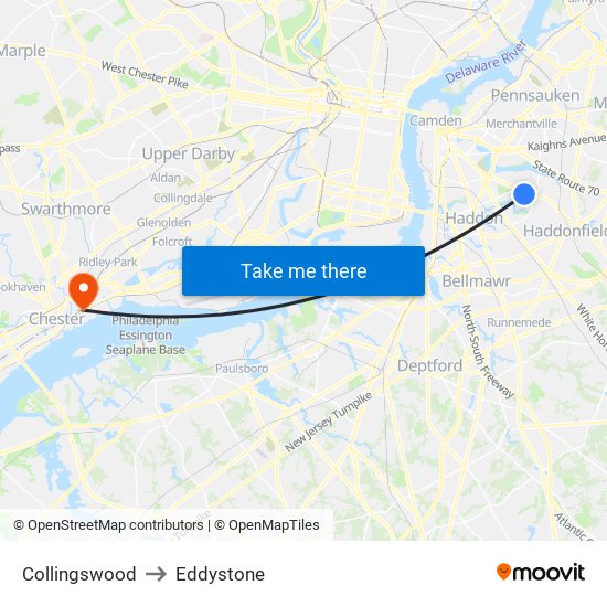 Collingswood to Eddystone map