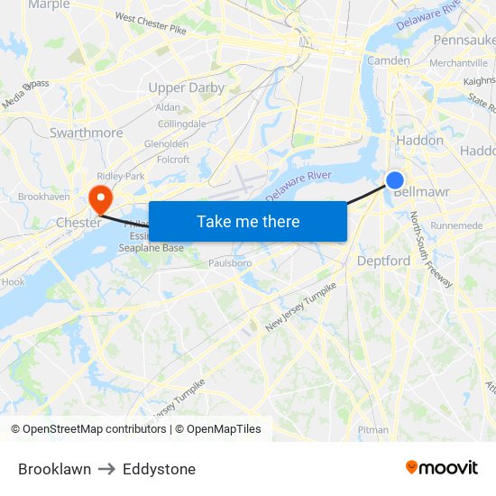 Brooklawn to Eddystone map