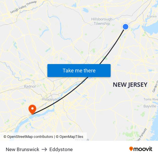 New Brunswick to Eddystone map