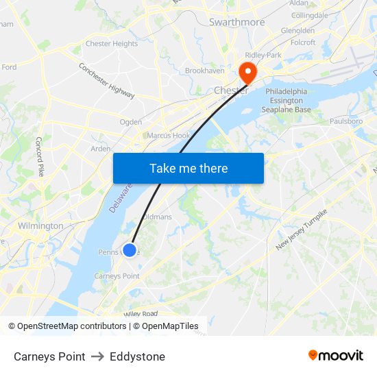 Carneys Point to Eddystone map