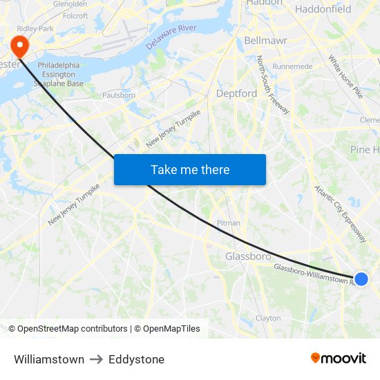 Williamstown to Eddystone map