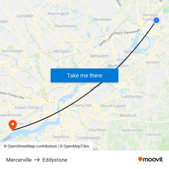 Mercerville to Eddystone map