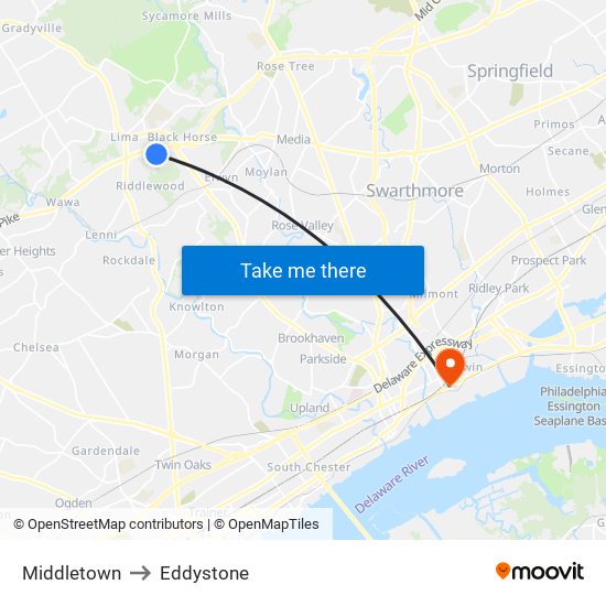 Middletown to Eddystone map