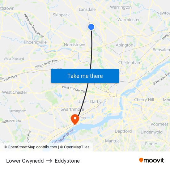 Lower Gwynedd to Eddystone map