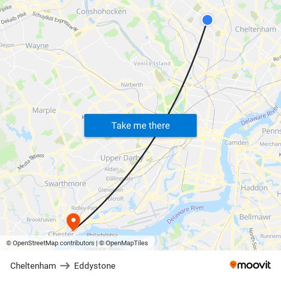 Cheltenham to Eddystone map